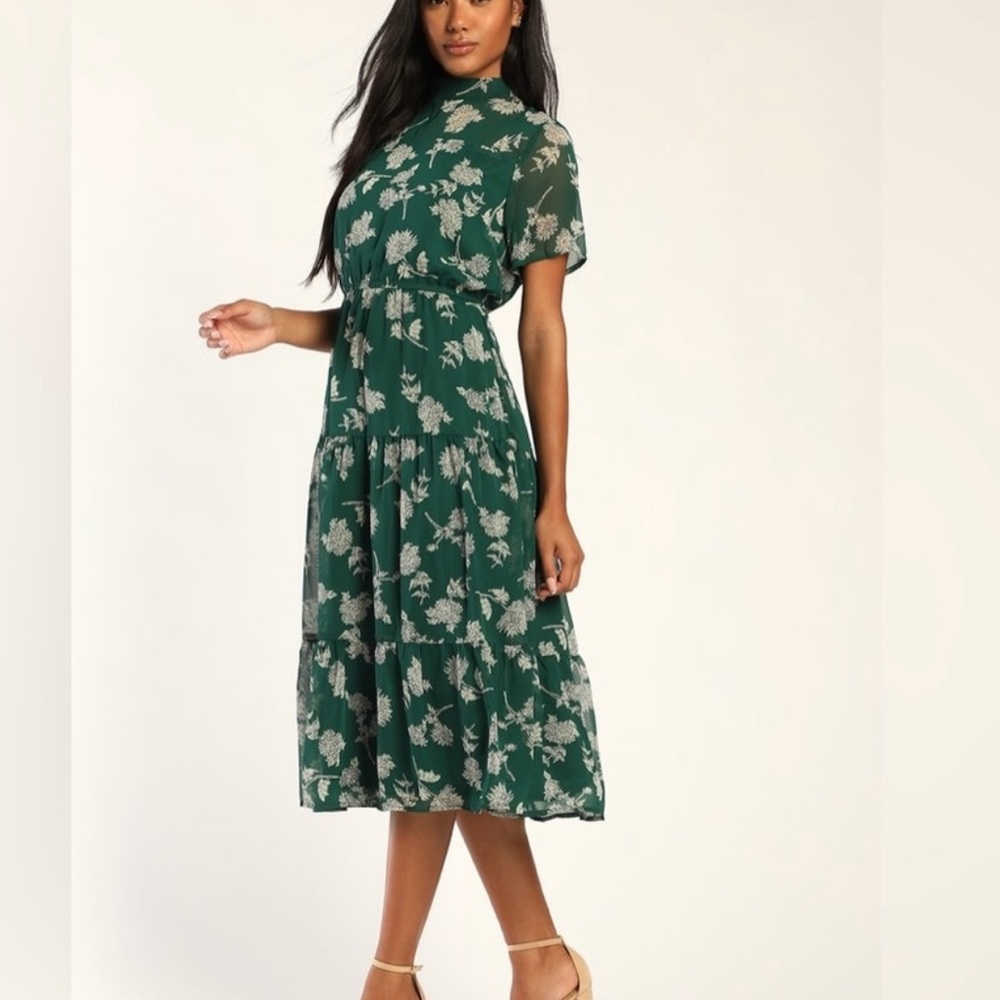 Lulu’s Midi Floral Dress, Large, Green, Excellent Preloved Condition